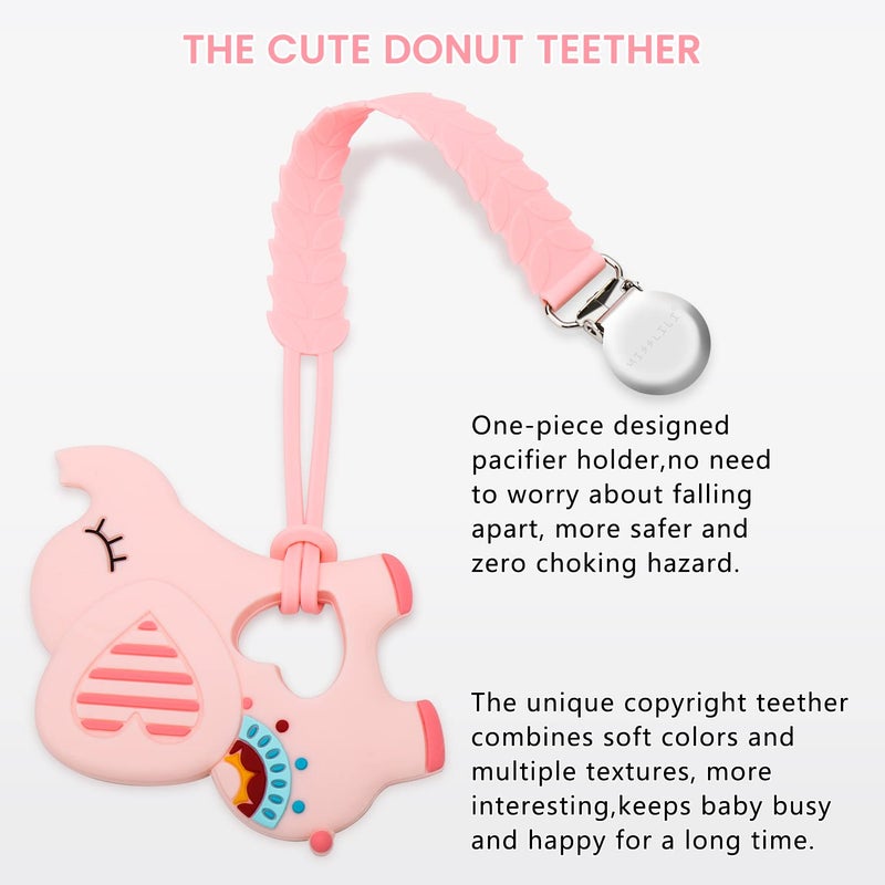 mislili Teething Toys for Babies 0-6 6-12 Months Baby Teethers with Clip Silicone Baby Teether Toys for Boys and Girls Infant Teething Relief for Teething Elephant Shape, Pink - Image 2